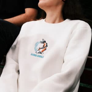 Balık Nakışlı Beyaz Sweatshirt